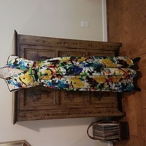 Ellen Tracy Colorful Halter Maxi Dress